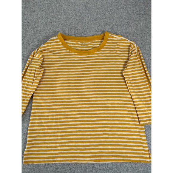 Talbots Small Womens Top Yellow White 3/4 Sleeve Striped Cotton Round Neck - Picture 8 of 12
